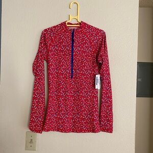 J. Crew Red and Blue Floral Swim Rash Guard